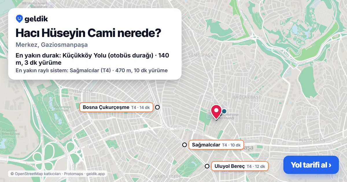 Where is Hacı Hüseyin Cami: map with its location and the nearest stops, with walking times