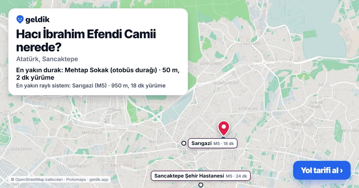Where is Hacı İbrahim Efendi Camii: map with its location and the nearest stops, with walking times