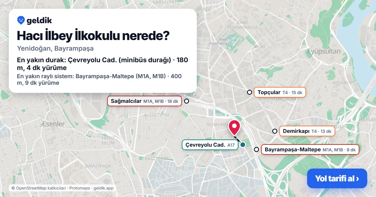 Where is Hacı İlbey İlkokulu: map with its location and the nearest stops, with walking times