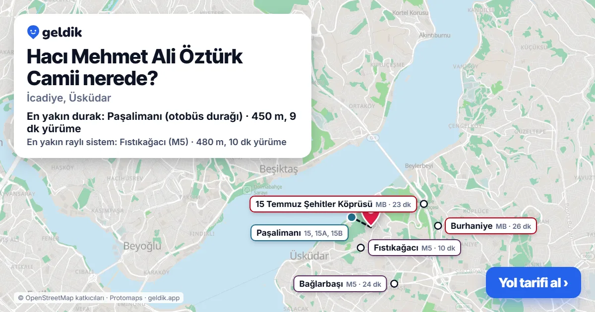Hacı Mehmet Ali Öztürk Camii nerede: haritada konumu ve en yakın duraklar, yürüme süreleriyle