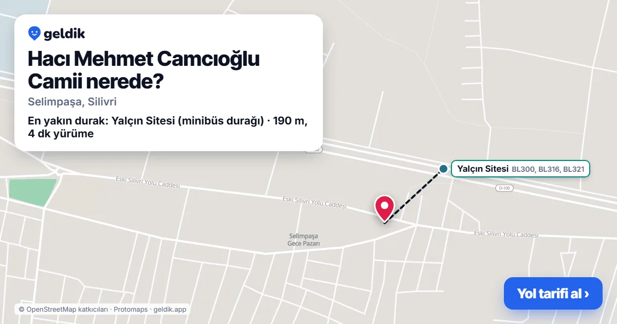 Where is Hacı Mehmet Camcıoğlu Camii: map with its location and the nearest stops, with walking times