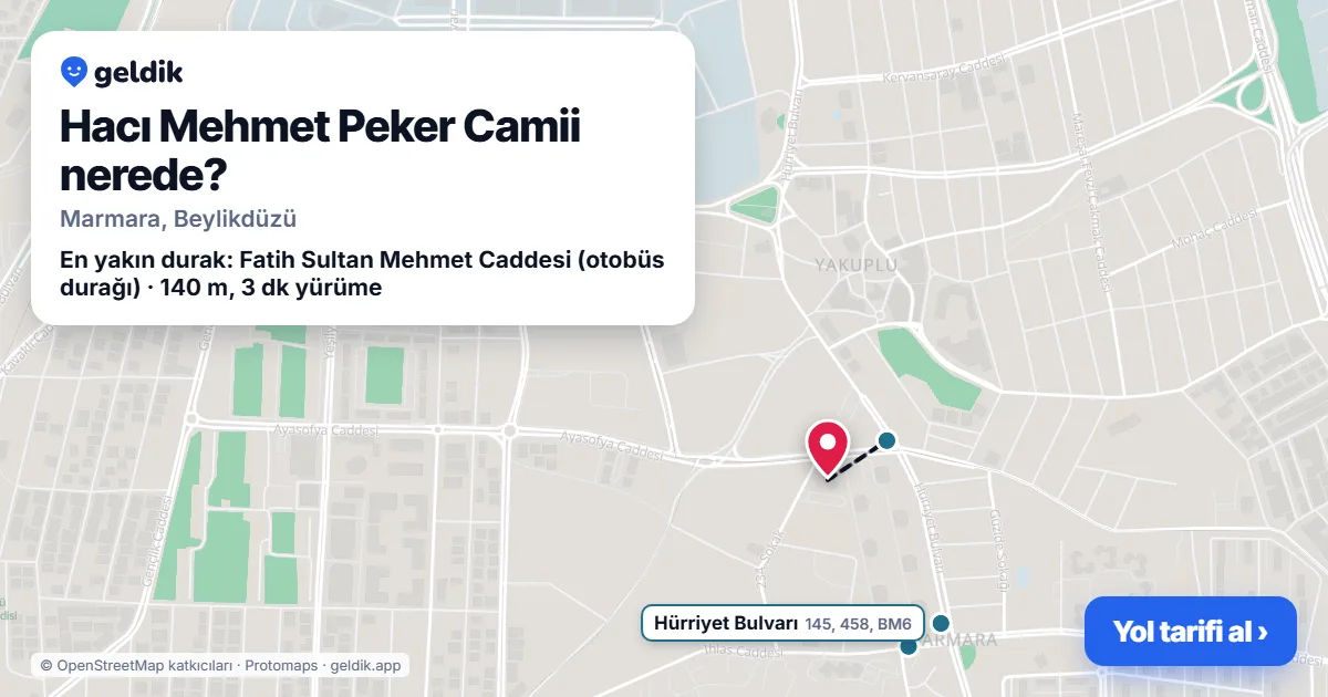 Where is Hacı Mehmet Peker Camii: map with its location and the nearest stops, with walking times