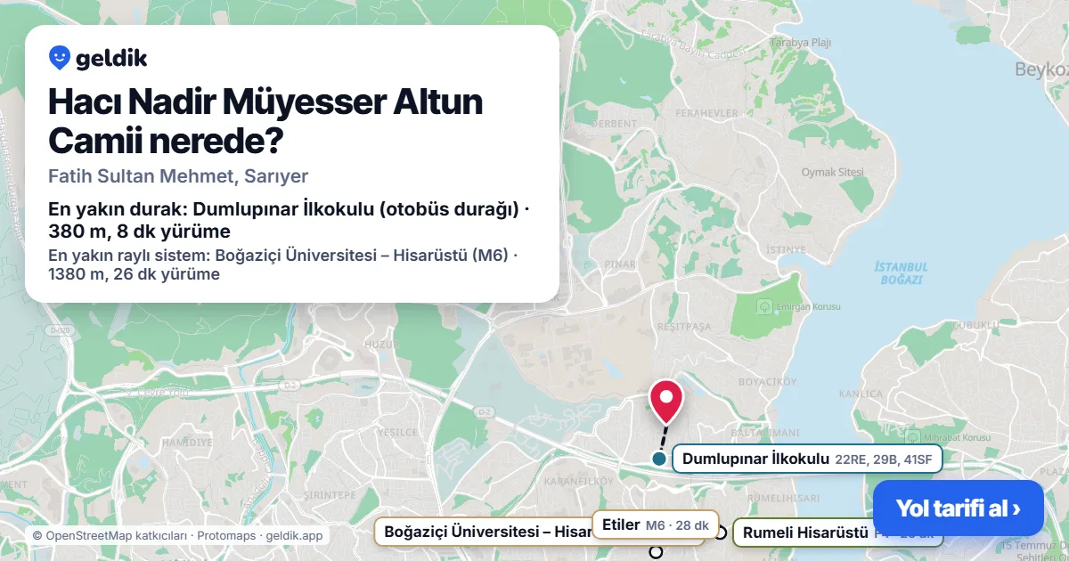 Hacı Nadir Müyesser Altun Camii nerede: haritada konumu ve en yakın duraklar, yürüme süreleriyle