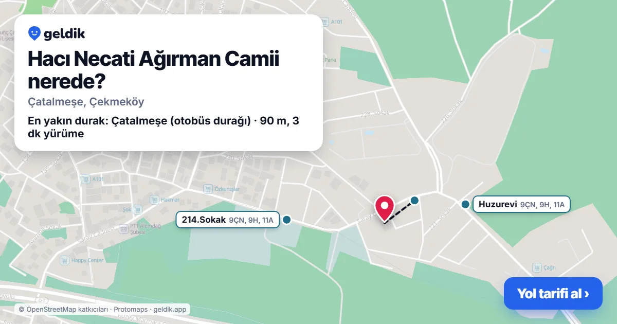 Where is Hacı Necati Ağırman Camii: map with its location and the nearest stops, with walking times