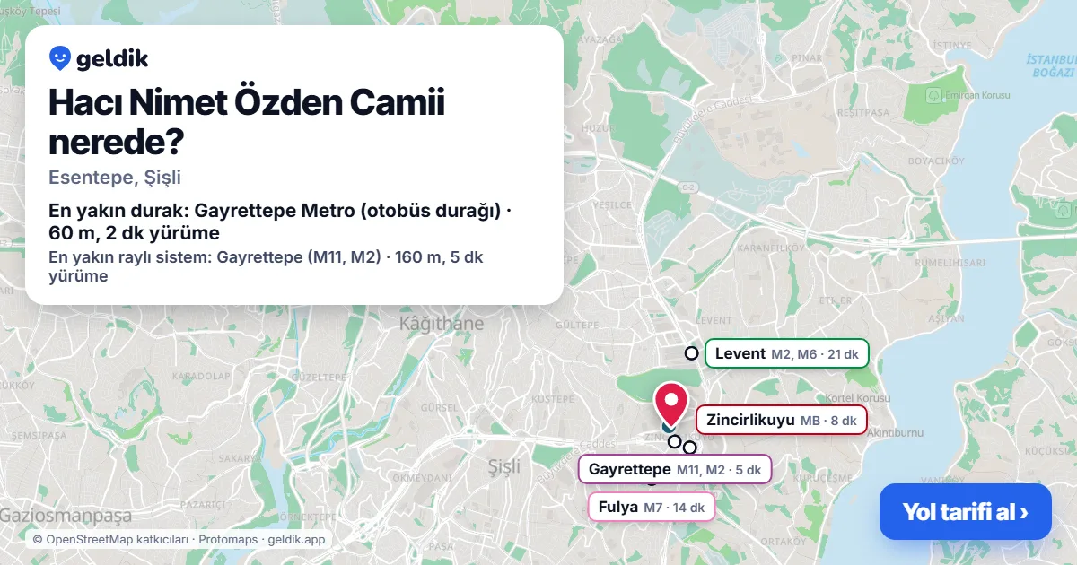Hacı Nimet Özden Camii nerede: haritada konumu ve en yakın duraklar, yürüme süreleriyle