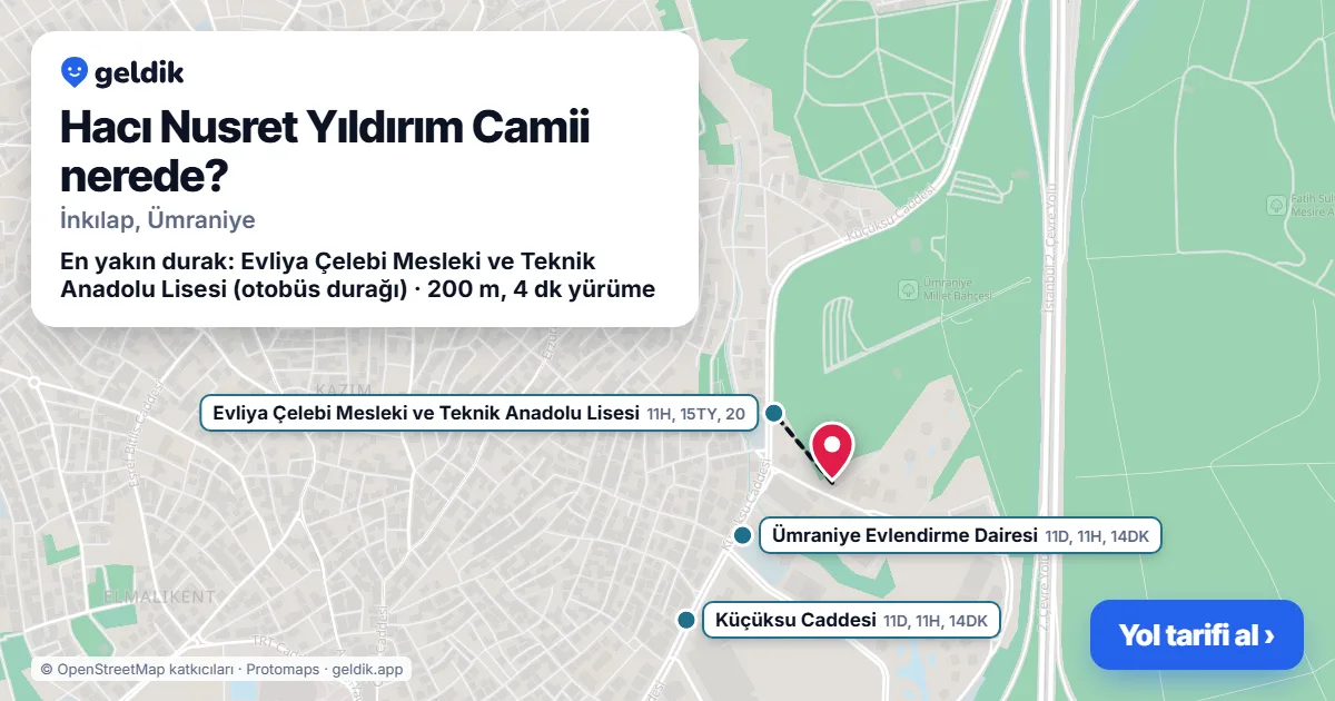 Where is Hacı Nusret Yıldırım Camii: map with its location and the nearest stops, with walking times