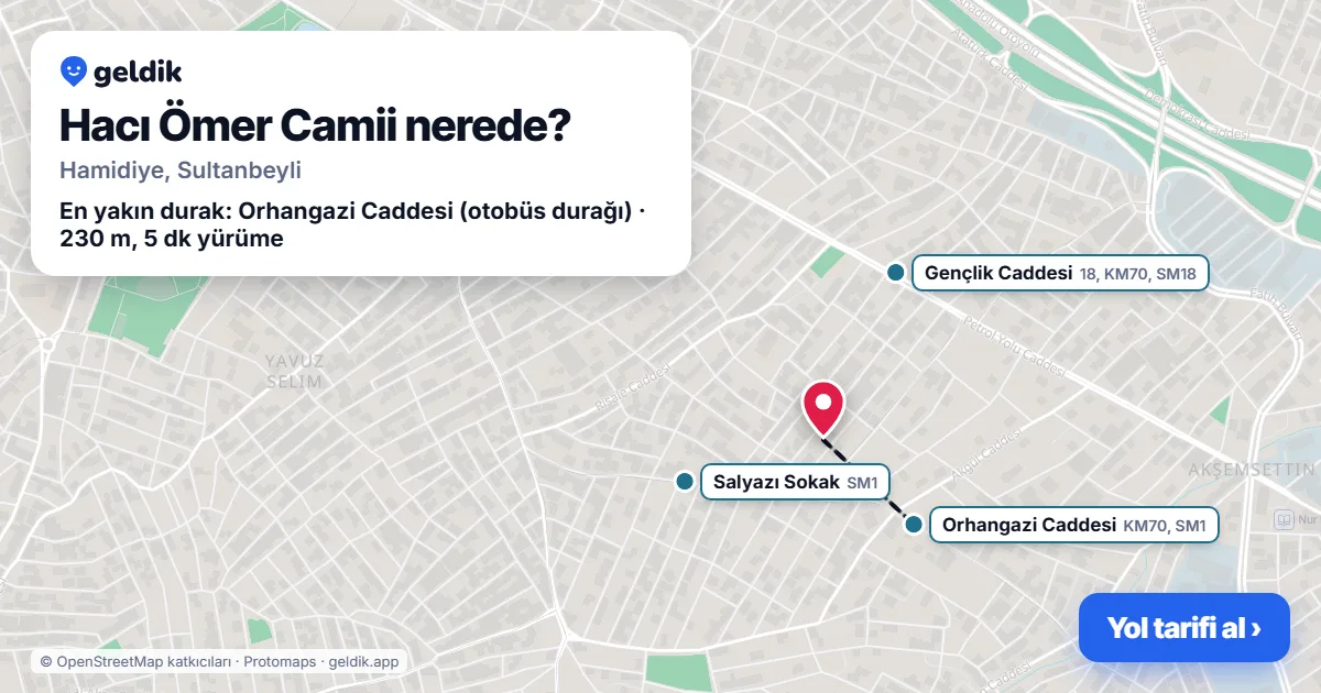 Where is Hacı Ömer Camii: map with its location and the nearest stops, with walking times