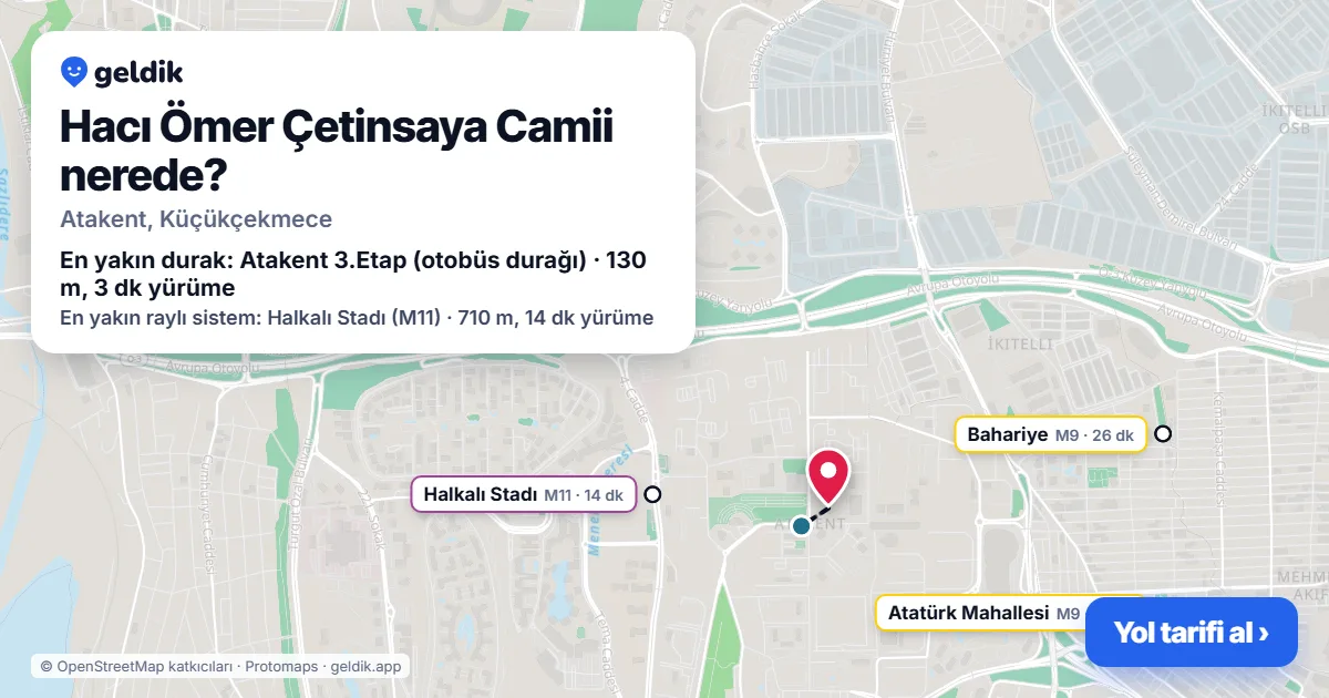 Where is Hacı Ömer Çetinsaya Camii: map with its location and the nearest stops, with walking times
