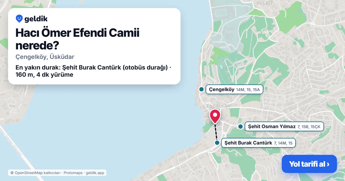 Where is Hacı Ömer Efendi Camii: map with its location and the nearest stops, with walking times