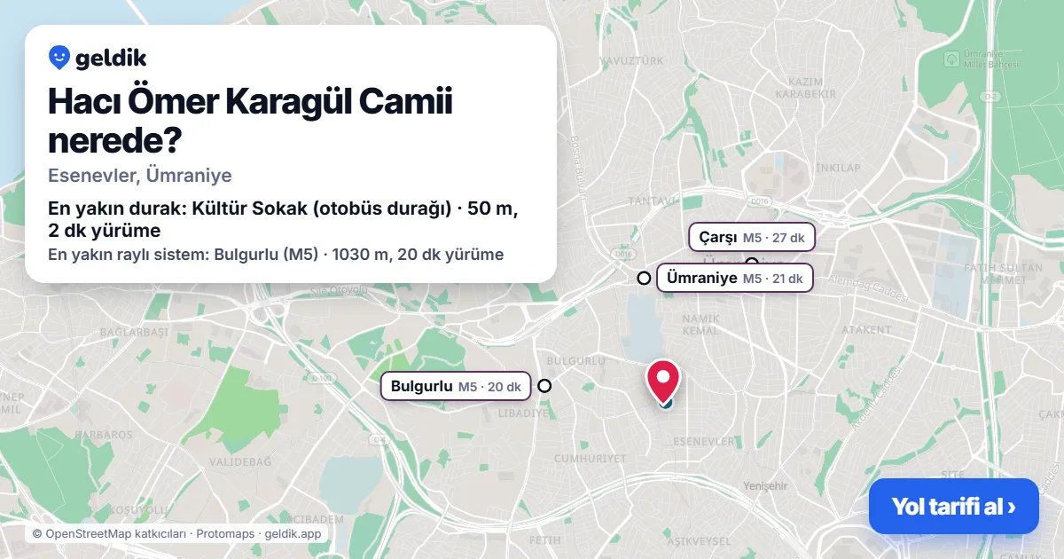 Hacı Ömer Karagül Camii nerede: haritada konumu ve en yakın duraklar, yürüme süreleriyle
