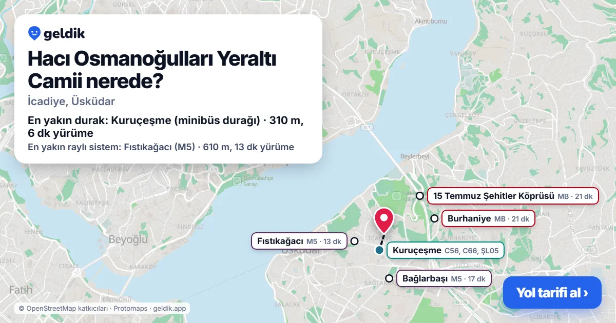 Hacı Osmanoğulları Yeraltı Camii nerede: haritada konumu ve en yakın duraklar, yürüme süreleriyle