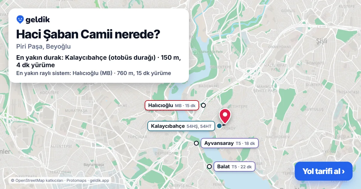 Haci Şaban Camii nerede: haritada konumu ve en yakın duraklar, yürüme süreleriyle