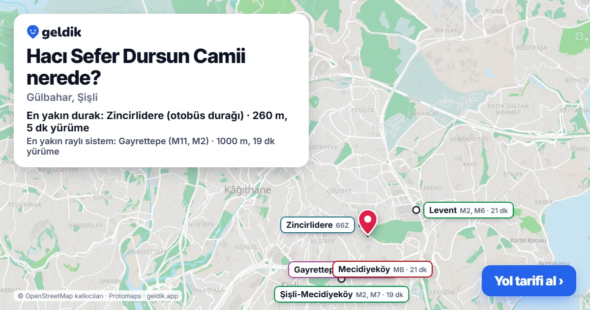 Where is Hacı Sefer Dursun Camii: map with its location and the nearest stops, with walking times