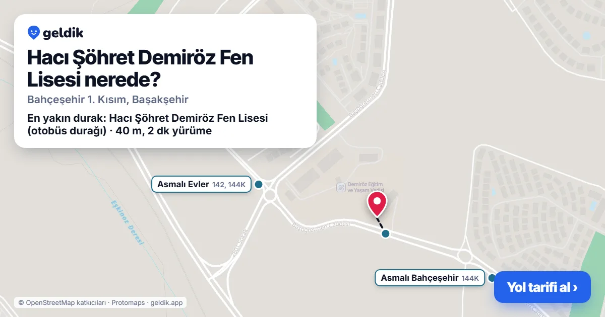 Hacı Şöhret Demiröz Fen Lisesi nerede: haritada konumu ve en yakın duraklar, yürüme süreleriyle