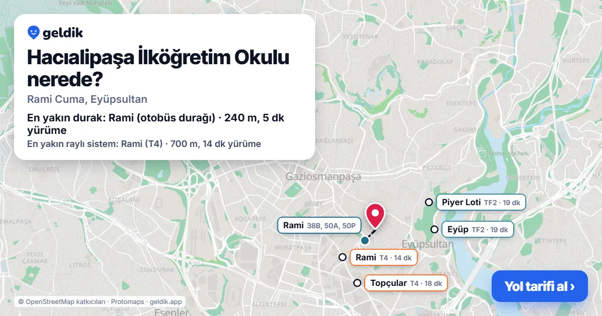 Hacıalipaşa İlköğretim Okulu nerede: haritada konumu ve en yakın duraklar, yürüme süreleriyle