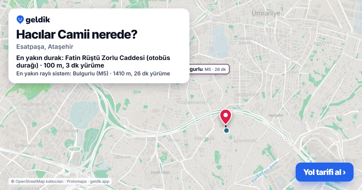 Where is Hacılar Camii: map with its location and the nearest stops, with walking times