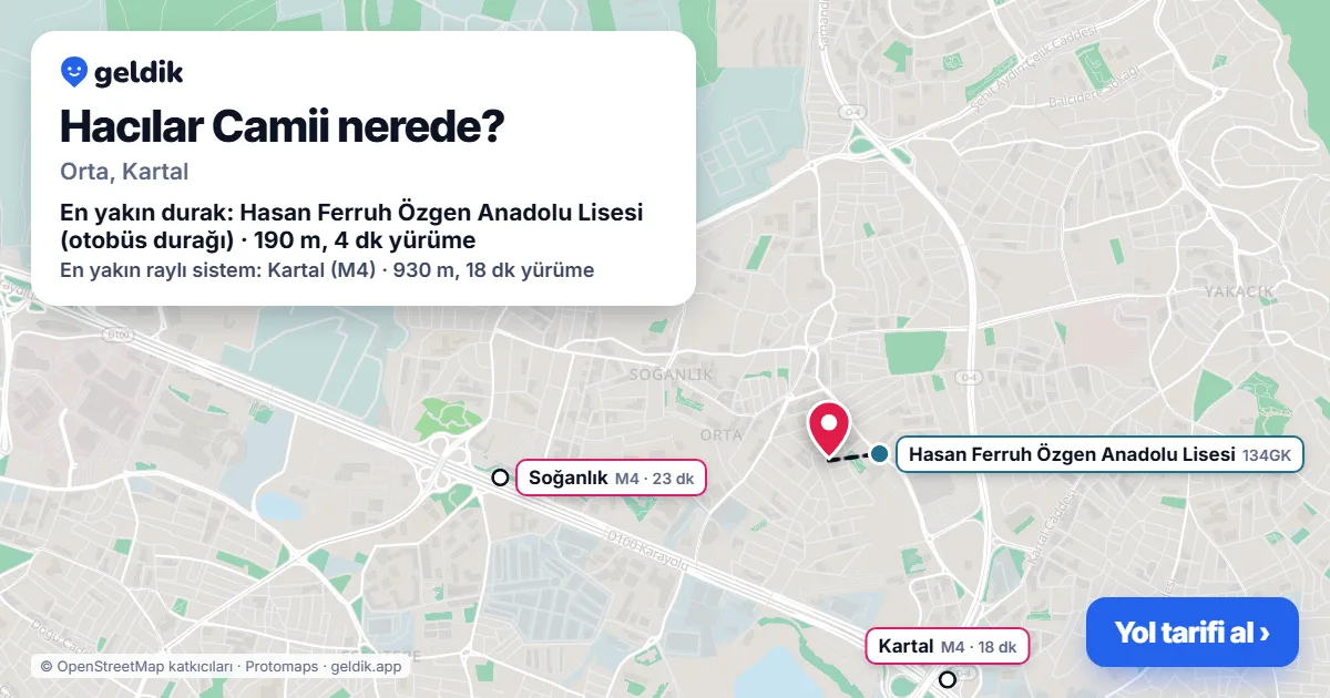 Where is Hacılar Camii: map with its location and the nearest stops, with walking times