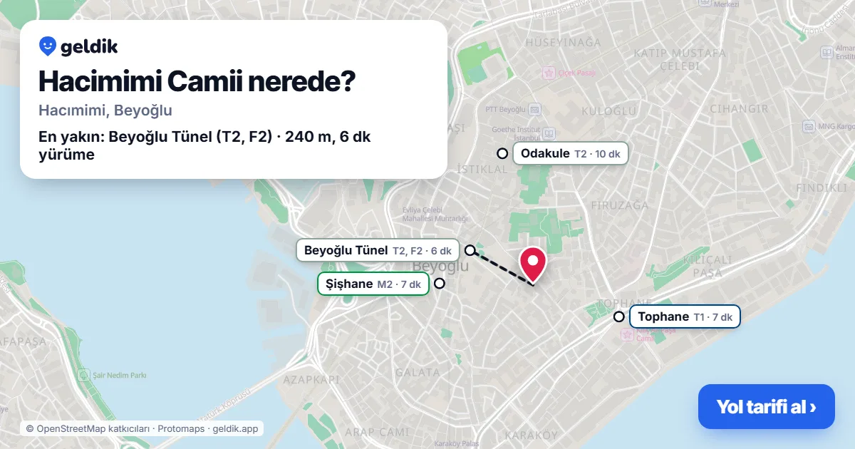 Where is Hacimimi Camii: map with its location and the nearest stops, with walking times