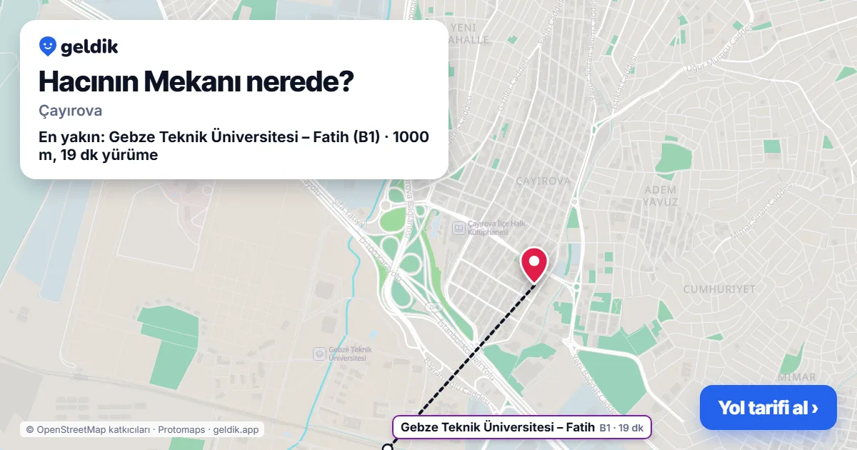 Hacının Mekanı nerede: haritada konumu ve en yakın duraklar, yürüme süreleriyle