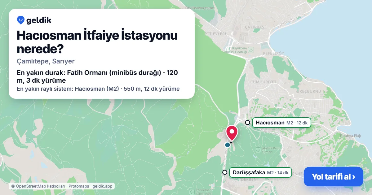 Hacıosman İtfaiye İstasyonu nerede: haritada konumu ve en yakın duraklar, yürüme süreleriyle