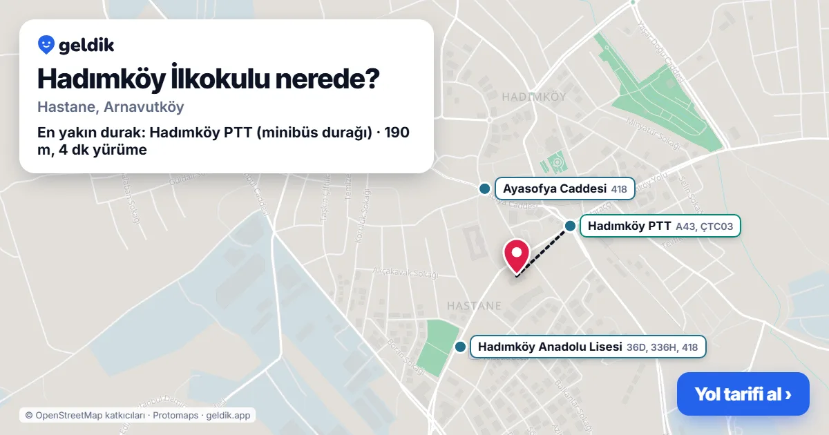 Hadımköy İlkokulu nerede: haritada konumu ve en yakın duraklar, yürüme süreleriyle
