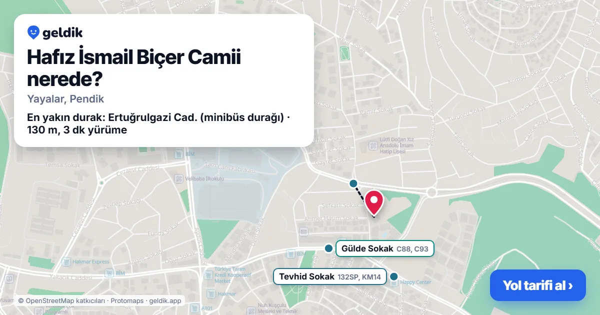 Where is Hafız İsmail Biçer Camii: map with its location and the nearest stops, with walking times