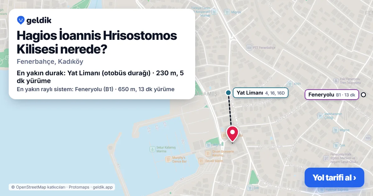 Hagios İoannis Hrisostomos Kilisesi nerede: haritada konumu ve en yakın duraklar, yürüme süreleriyle