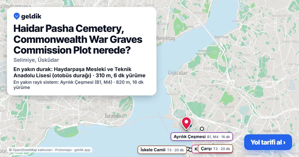 Haidar Pasha Cemetery, Commonwealth War Graves Commission Plot nerede: haritada konumu ve en yakın duraklar, yürüme süreleriyle