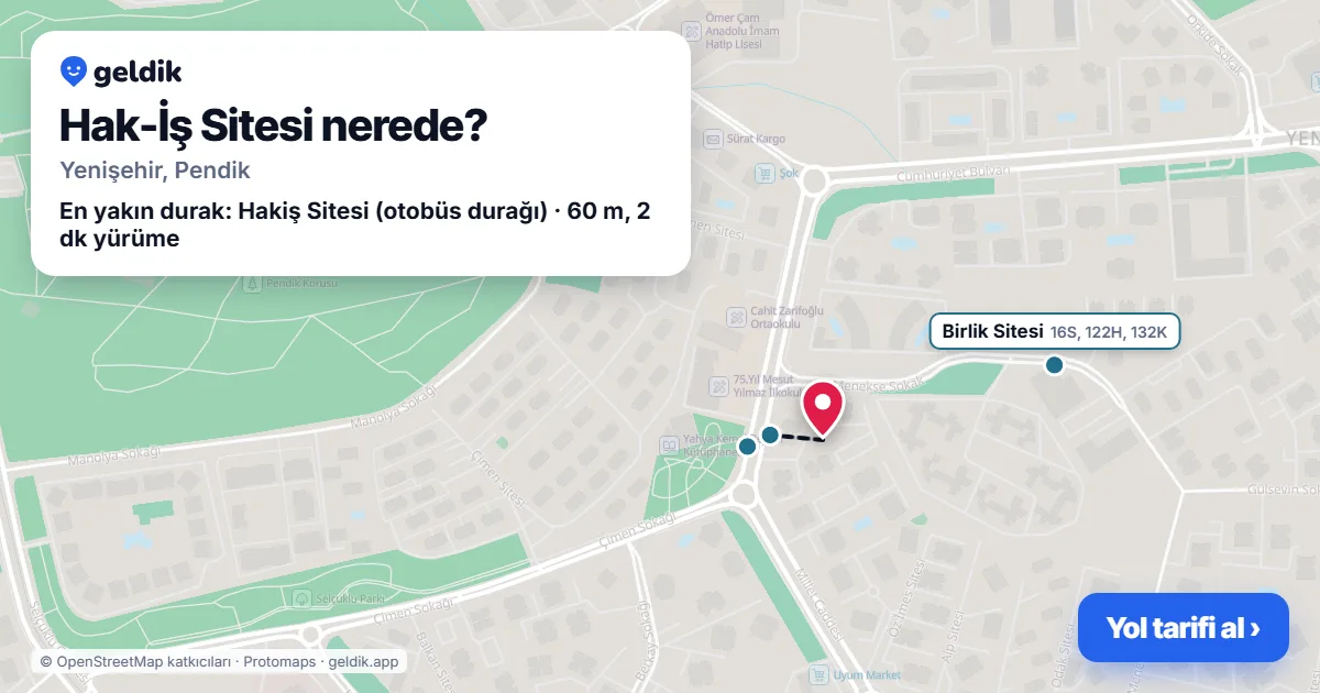 Where is Hak-İş Sitesi: map with its location and the nearest stops, with walking times