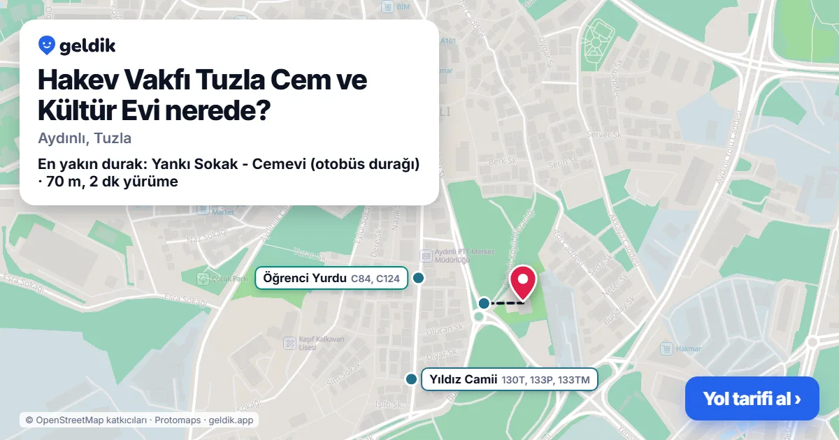 Hakev Vakfı Tuzla Cem ve Kültür Evi nerede: haritada konumu ve en yakın duraklar, yürüme süreleriyle