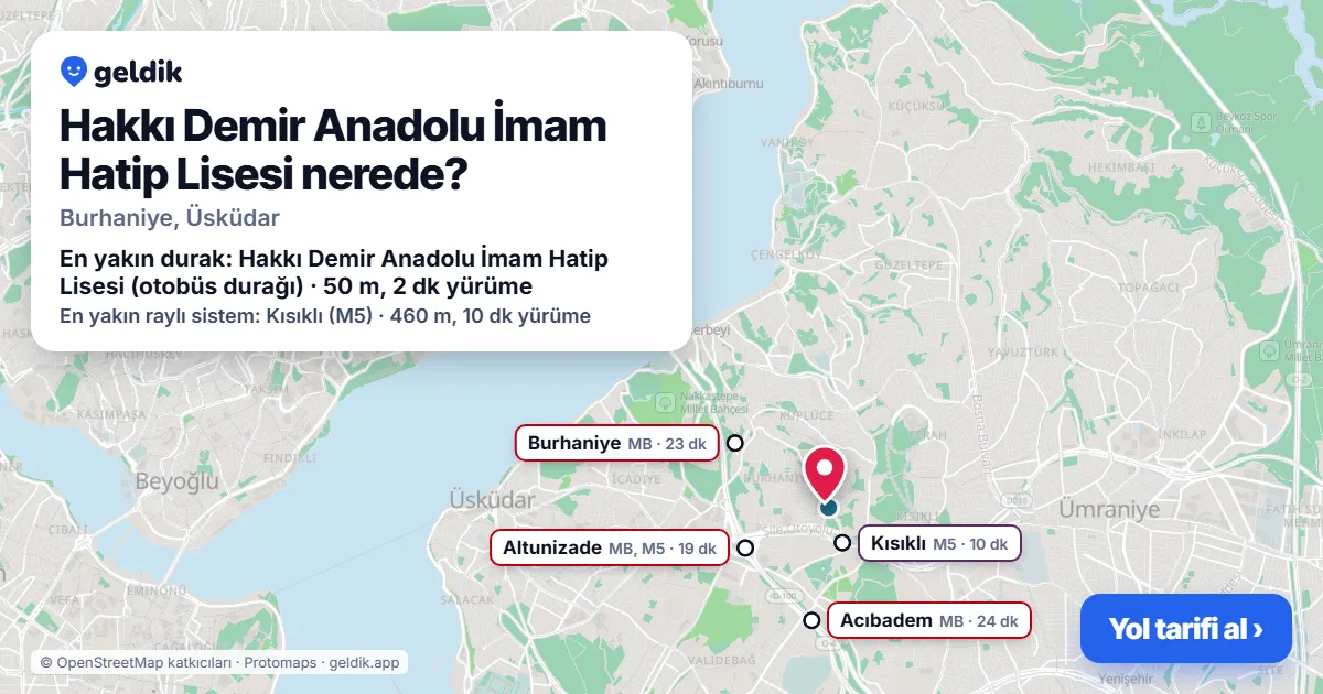 Where is Hakkı Demir Anadolu İmam Hatip Lisesi: map with its location and the nearest stops, with walking times