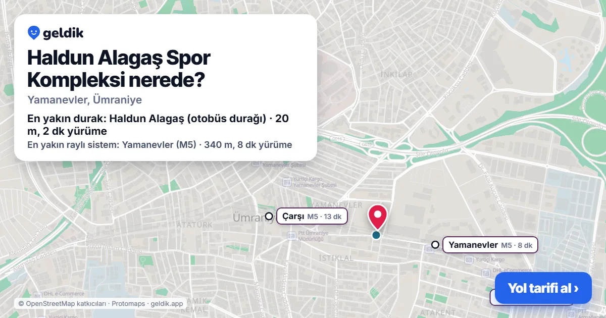 Haldun Alagaş Spor Kompleksi nerede: haritada konumu ve en yakın duraklar, yürüme süreleriyle