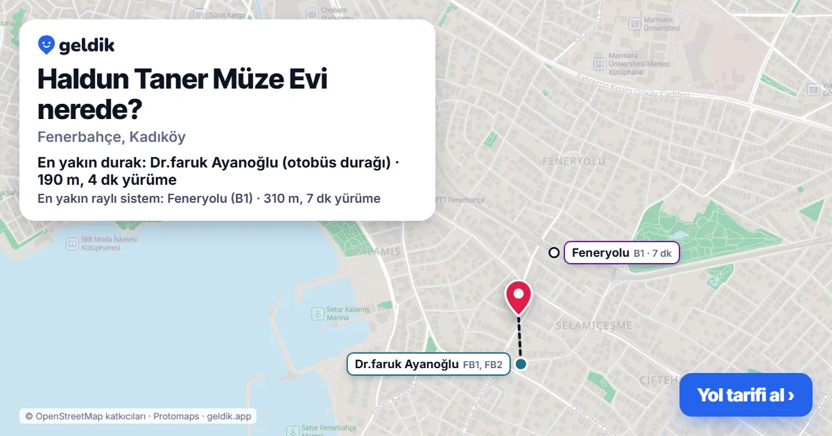 Haldun Taner Müze Evi nerede: haritada konumu ve en yakın duraklar, yürüme süreleriyle