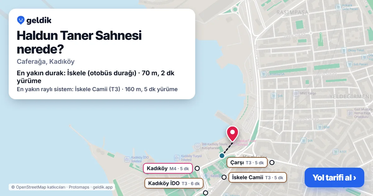 Where is Haldun Taner Sahnesi: map with its location and the nearest stops, with walking times