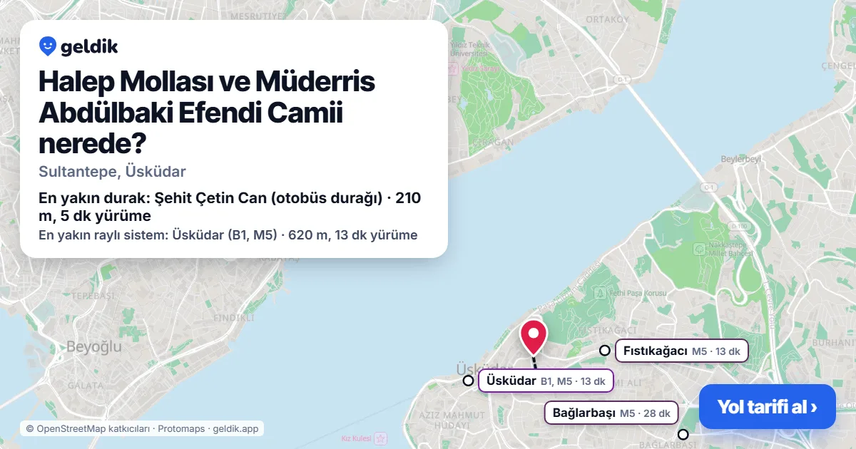 Halep Mollası ve Müderris Abdülbaki Efendi Camii nerede: haritada konumu ve en yakın duraklar, yürüme süreleriyle