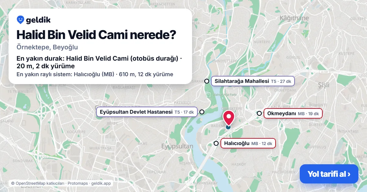 Where is Halid Bin Velid Cami: map with its location and the nearest stops, with walking times
