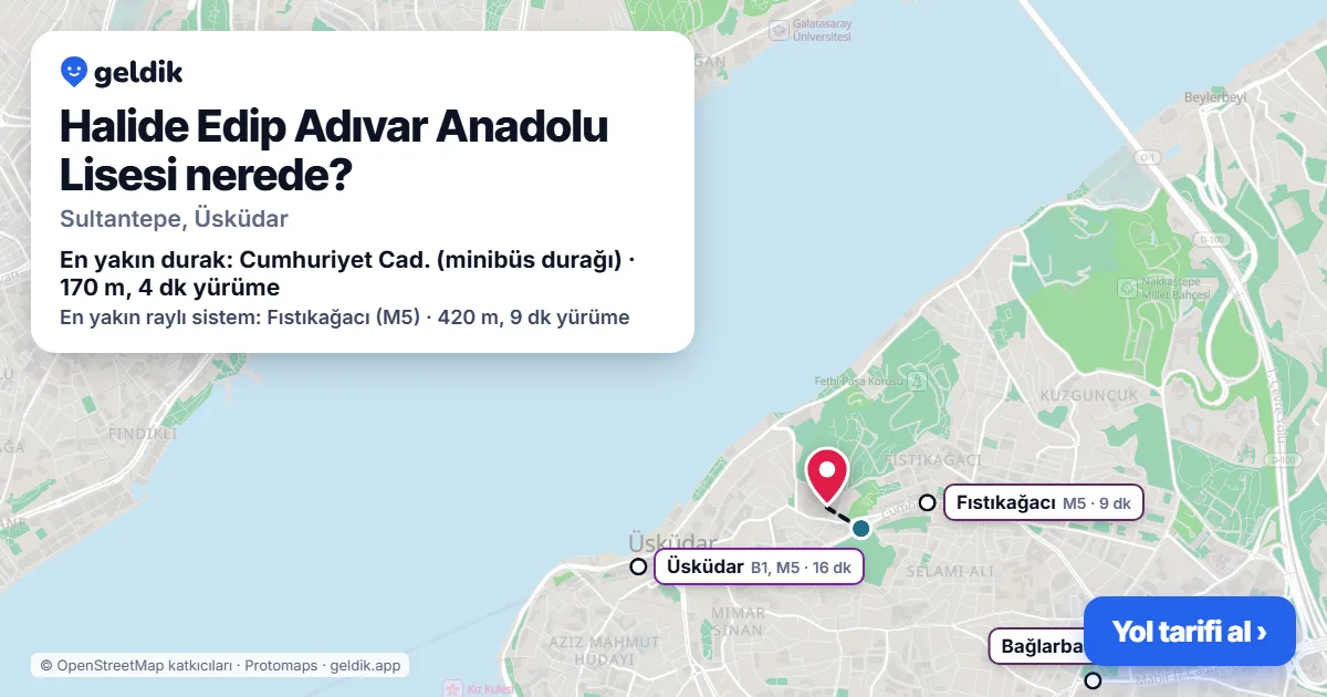 Where is Halide Edip Adıvar Anadolu Lisesi: map with its location and the nearest stops, with walking times