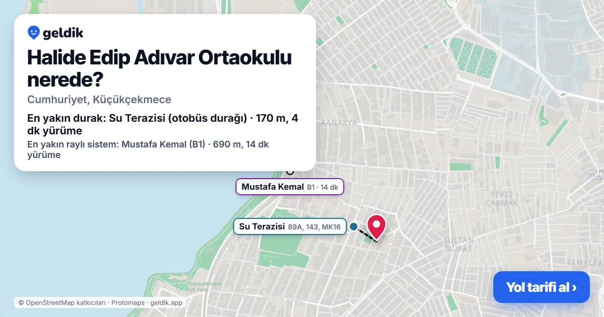 Where is Halide Edip Adıvar Ortaokulu: map with its location and the nearest stops, with walking times