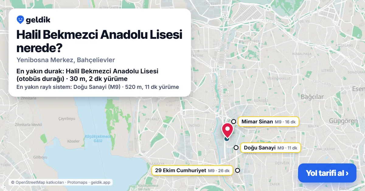 Where is Halil Bekmezci Anadolu Lisesi: map with its location and the nearest stops, with walking times