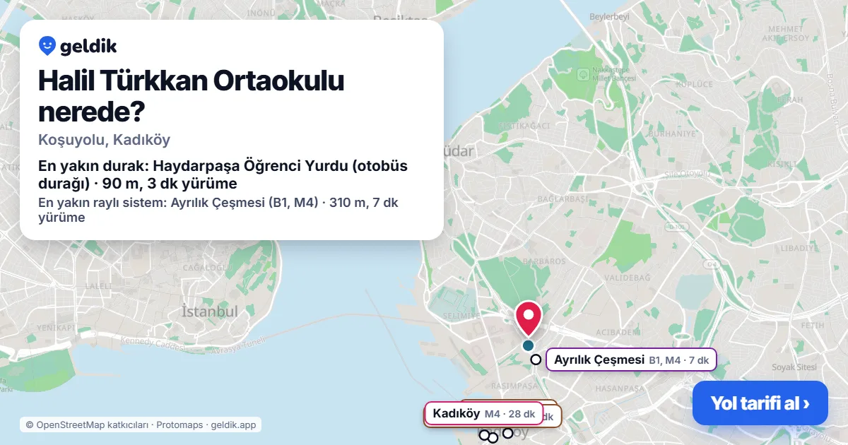 Where is Halil Türkkan Ortaokulu: map with its location and the nearest stops, with walking times