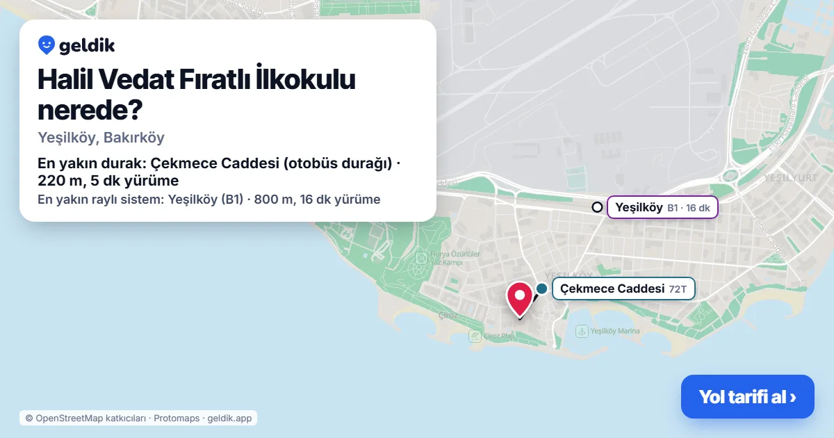 Halil Vedat Fıratlı İlkokulu nerede: haritada konumu ve en yakın duraklar, yürüme süreleriyle