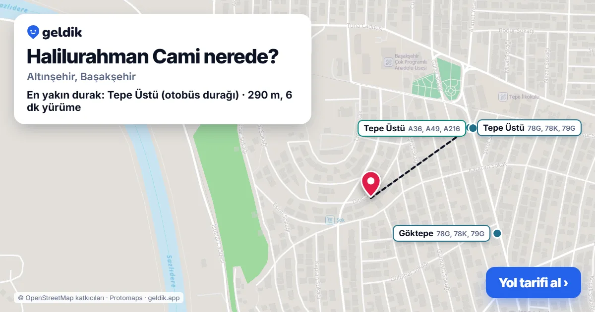 Where is Halilurahman Cami: map with its location and the nearest stops, with walking times