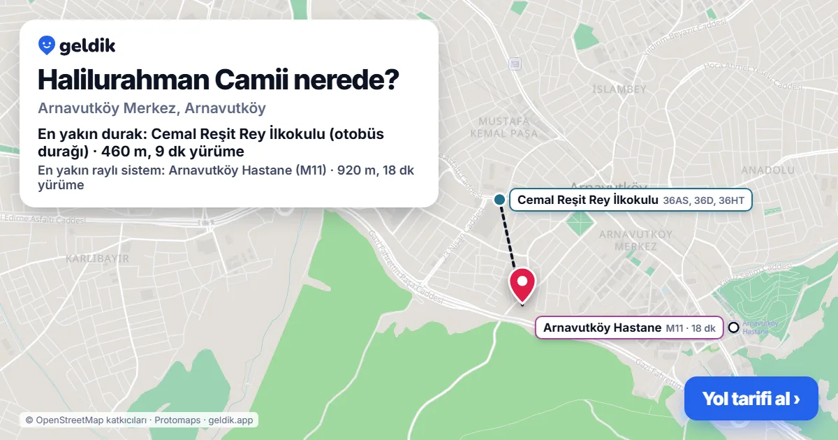 Where is Halilurahman Camii: map with its location and the nearest stops, with walking times