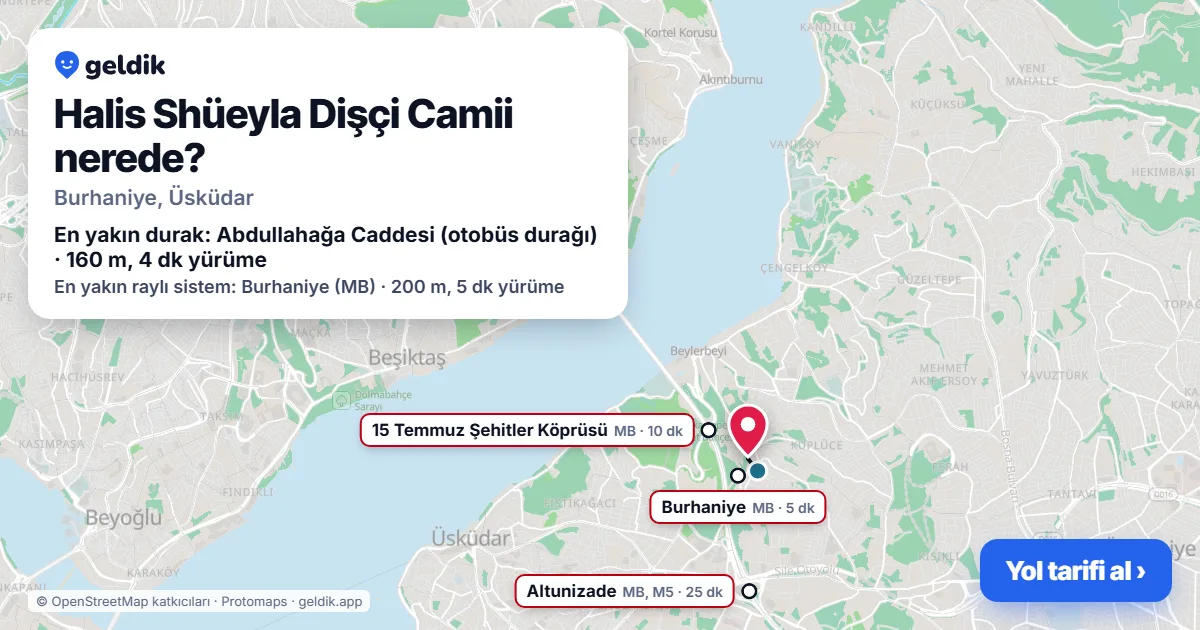 Halis Shüeyla Dişçi Camii nerede: haritada konumu ve en yakın duraklar, yürüme süreleriyle