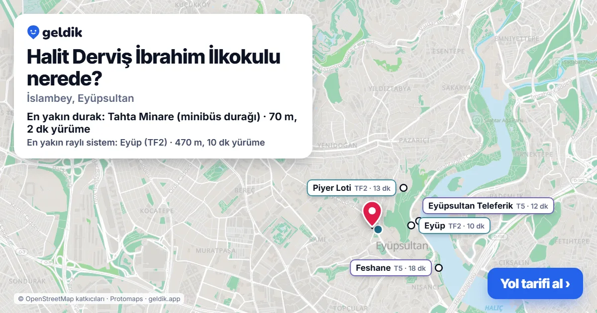 Where is Halit Derviş İbrahim İlkokulu: map with its location and the nearest stops, with walking times