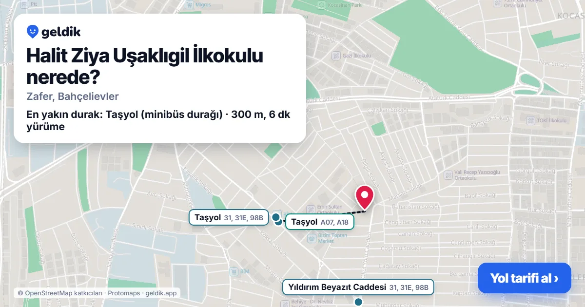 Halit Ziya Uşaklıgil İlkokulu nerede: haritada konumu ve en yakın duraklar, yürüme süreleriyle