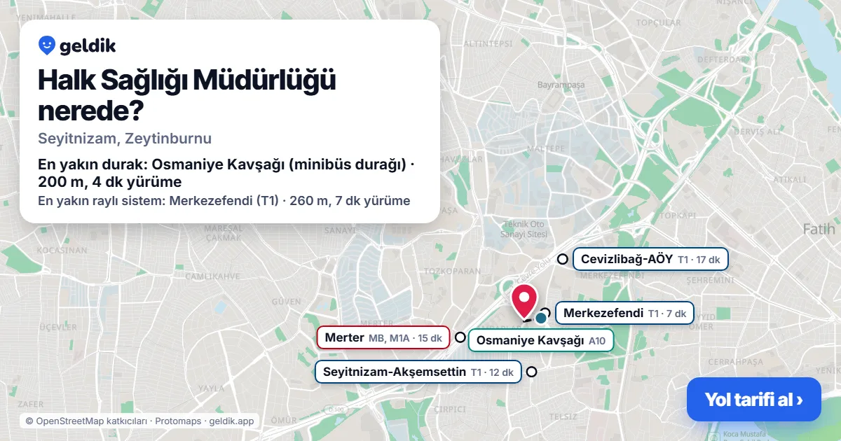 Halk Sağlığı Müdürlüğü nerede: haritada konumu ve en yakın duraklar, yürüme süreleriyle