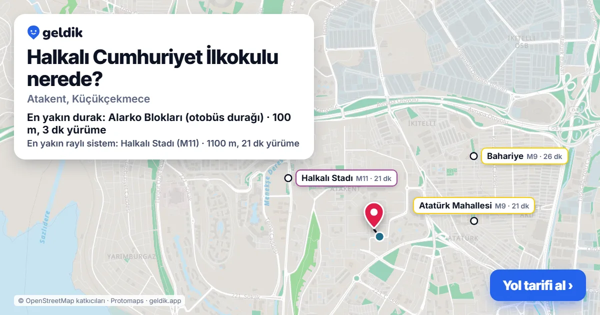 Where is Halkalı Cumhuriyet İlkokulu: map with its location and the nearest stops, with walking times