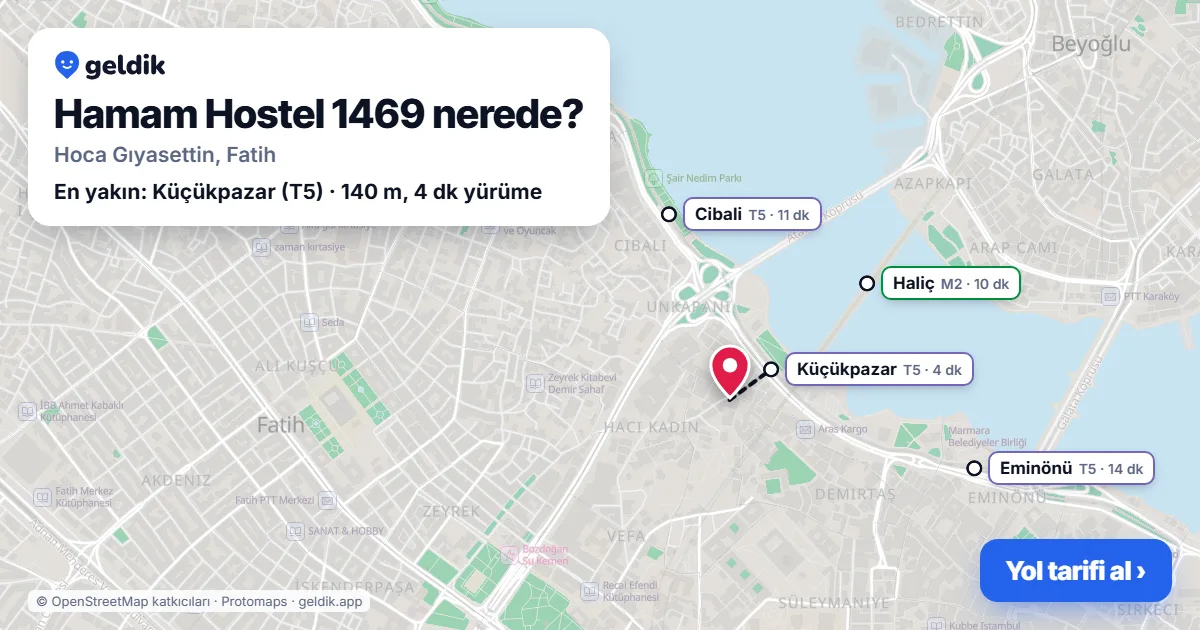 Where is Hamam Hostel 1469: map with its location and the nearest stops, with walking times