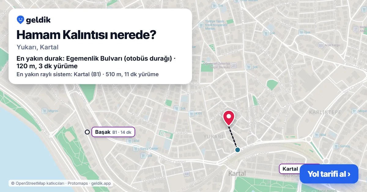 Where is Hamam Kalıntısı: map with its location and the nearest stops, with walking times